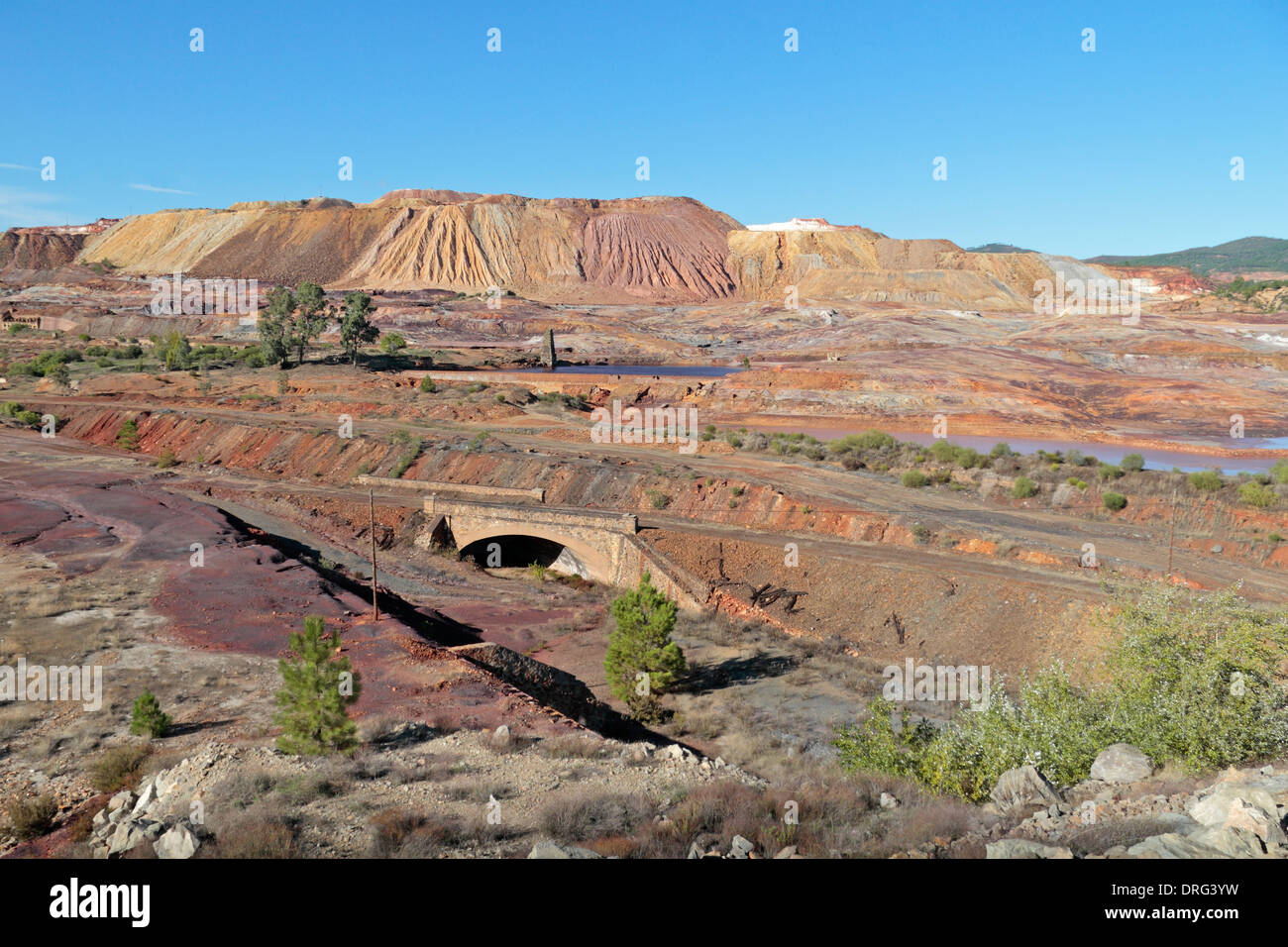 The lunar like landscape of the Rio Tinto Mining Park (Minas de Riotinto), Huelva, Andalusia, Spain. Stock Photo