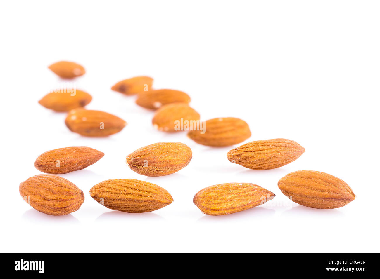 Group of almonds isolated on white Stock Photo