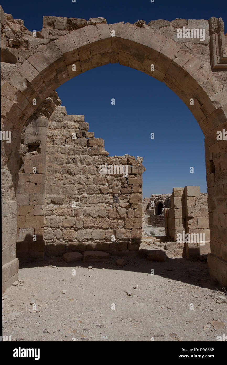 View of Montreal castle also called Shobak Shoubak or Shawbak ruins  built by the Crusader king Baldwin I in AD 1115 on the eastern side of the Arabah. Jordan Stock Photo