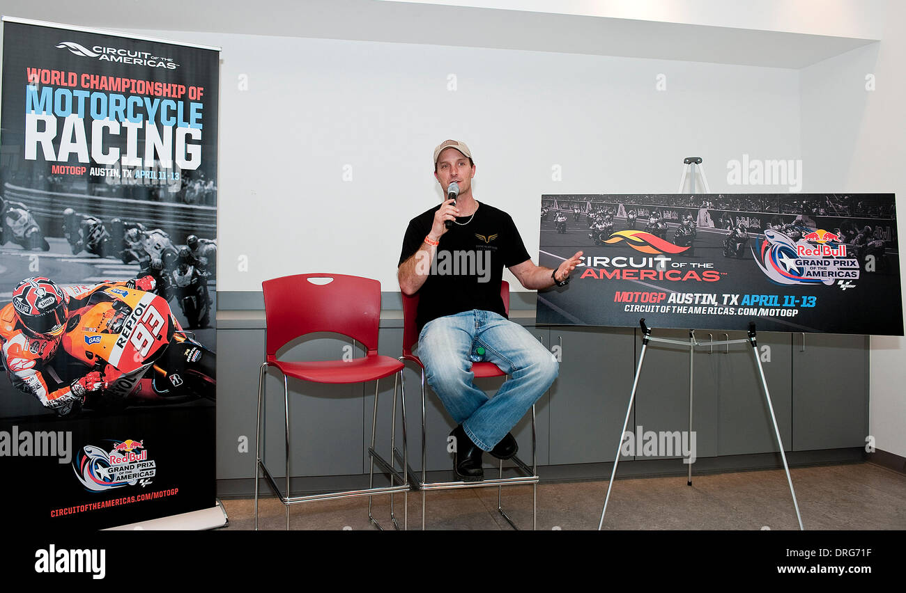 Austin, Texas, USA. 23rd Jan, 2014. January 23, 2014: Colin Edwards ''Texas Tornado'' at Circuit of the Americas media interview. Colin has 22 years of pro riding experience and two FIM Superbike World Championship titles. He transitioned into MotoGP after winning his second Super bike World Championships. Circuit of the Americas Austin, Texas. Credit:  csm/Alamy Live News Stock Photo