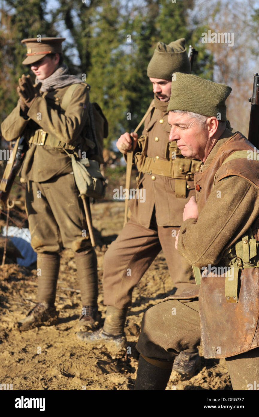 Charlwood, Surrey, UK. 25th January 2014. Members of the living history group at the Trench. Credit:  Matthew Chattle/Alamy Live News Stock Photo