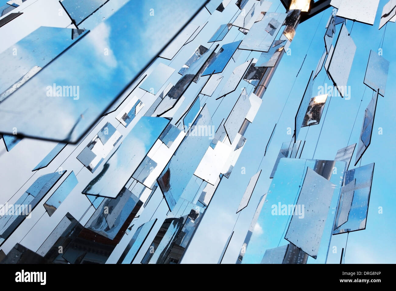 Abstract blue background with mirrors above the sky Stock Photo