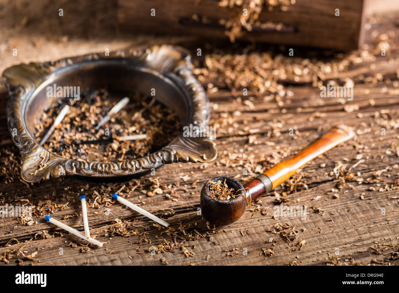 Old pipe tobacco with ashtray Stock Photo Alamy