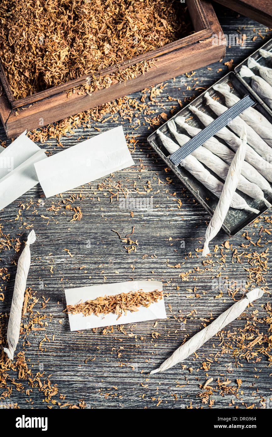 Handmade cigarettes with tobacco Stock Photo