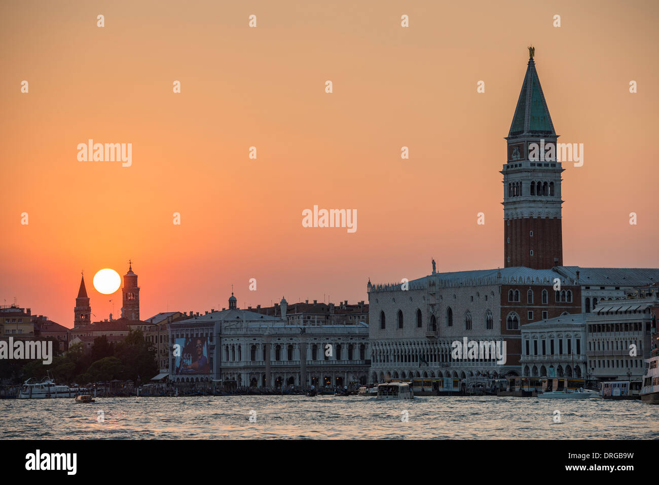 St Mark's Campanile and Grand Canal at Sunset, Venice, Italy Stock Photo