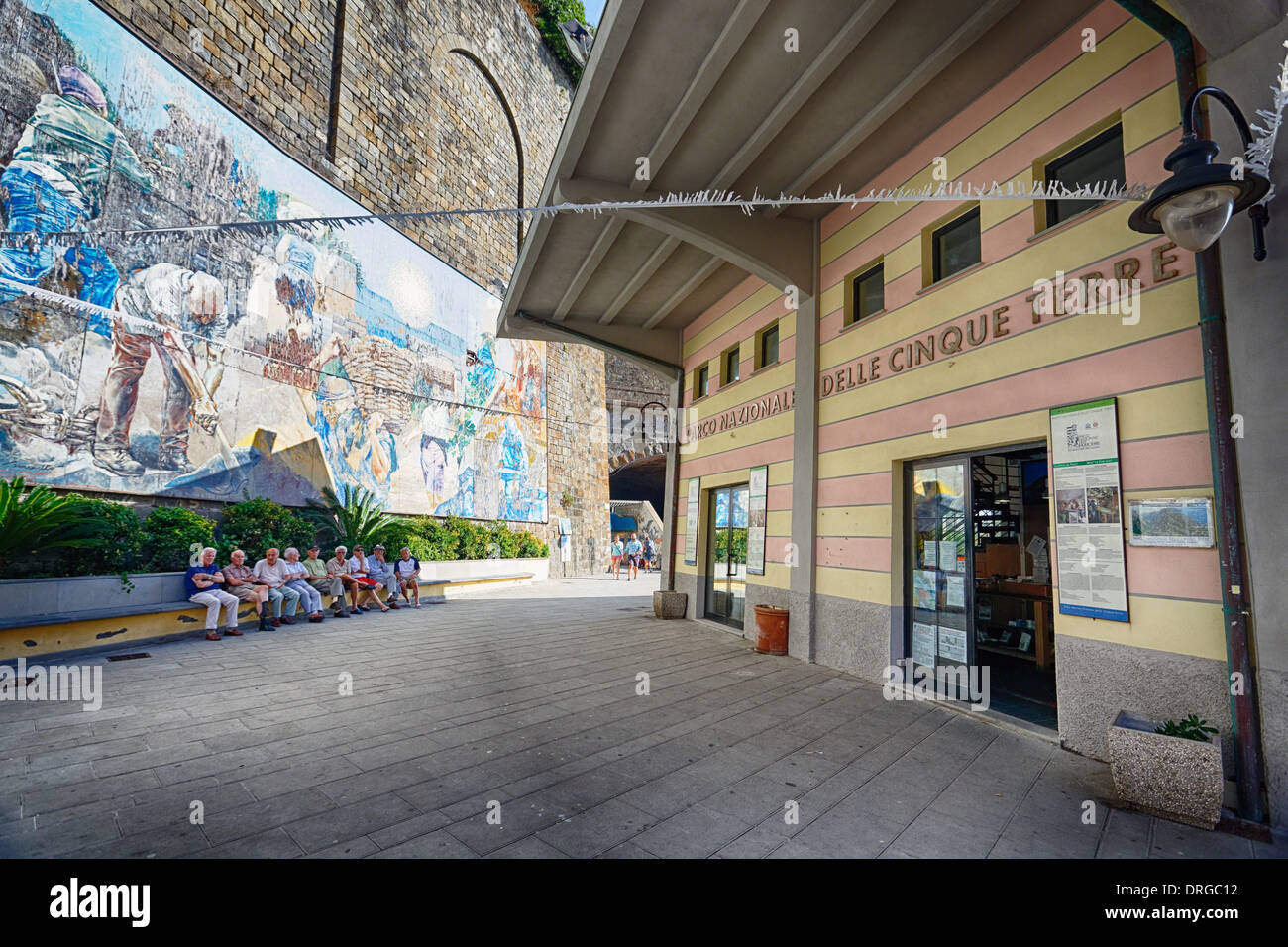Tourist Information Center of the Cinque Terre National Park at the Railway Station, Riomaggiore, Liguria, Italy Stock Photo