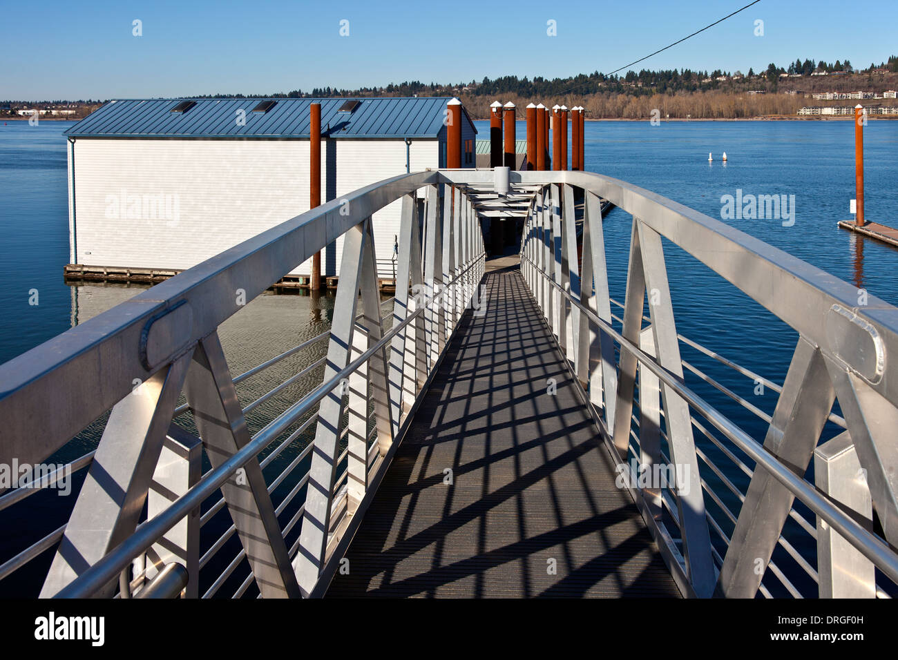 Pedestrian ladder near a boat launch platform Oregon state parks. Stock Photo