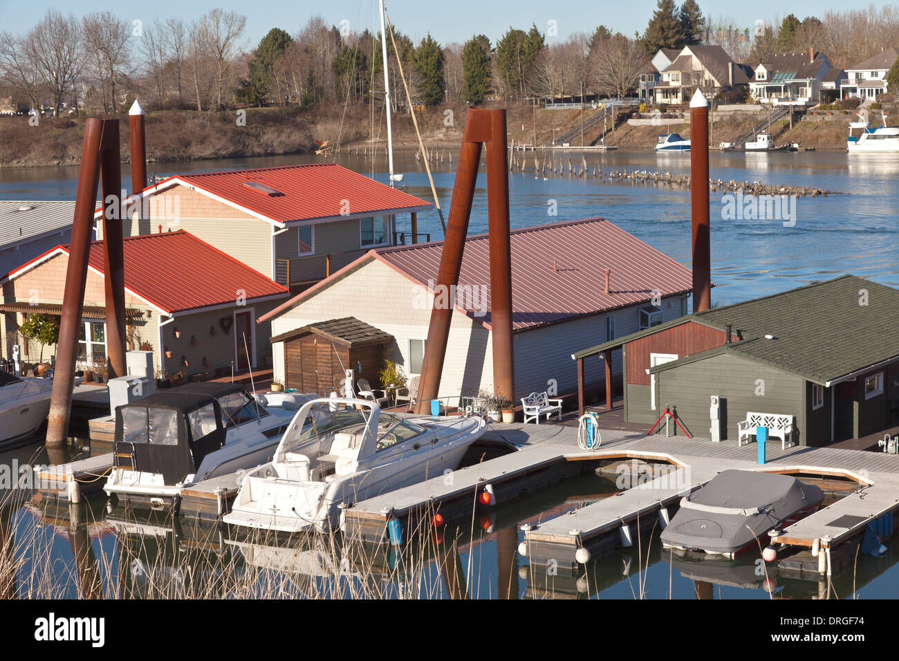 Floating homes in Portland Oregon pacific northwest Stock Photo Alamy