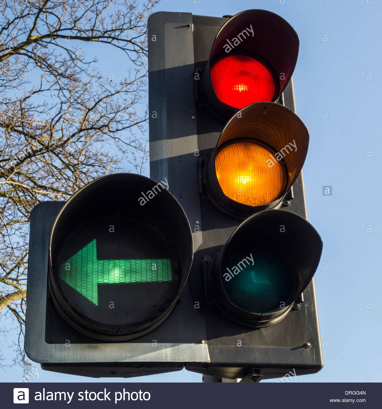 traffic-light-showing-red-and-amber-forward-signal-plus-a-left-green