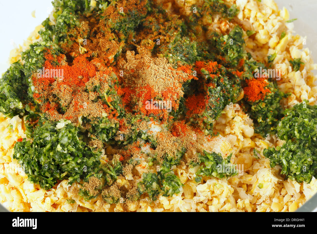 The ingredients for falafel Arabian chickpea balls in a bowl ready to