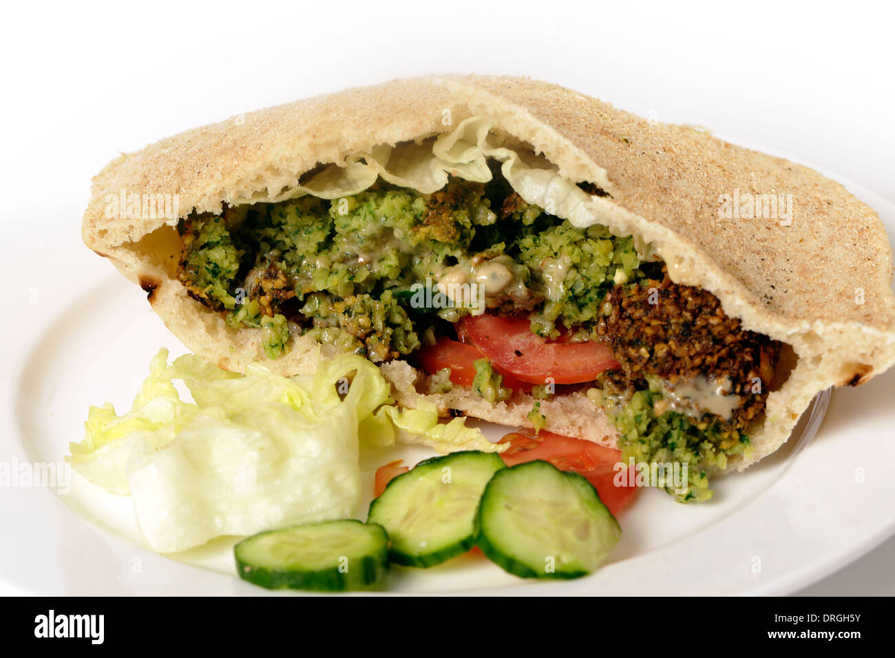 Egyptian flat bread stuffed with salad and falafels, a traditional fast