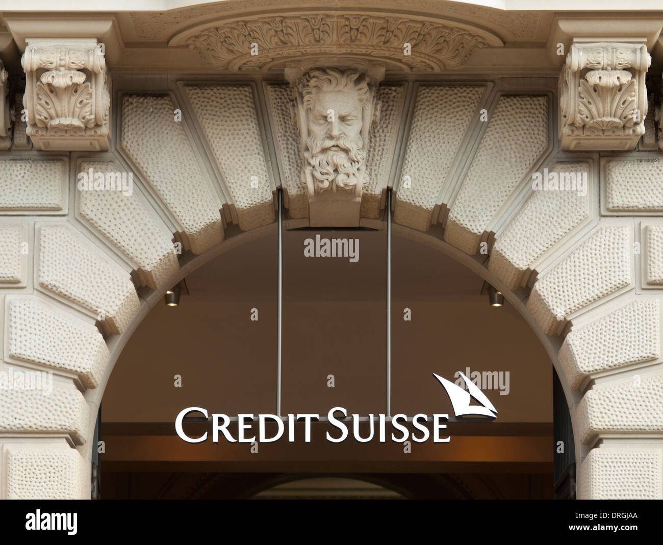 Main entrance of Credit Suisse, Switzerland's second largest bank at the company's headquarters at Zurich Paradeplatz Stock Photo