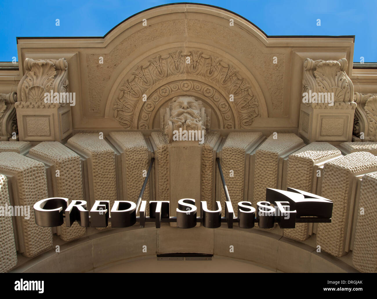 Main entrance of Credit Suisse, Switzerland's second largest bank at the company's headquarters at Zurich Paradeplatz Stock Photo