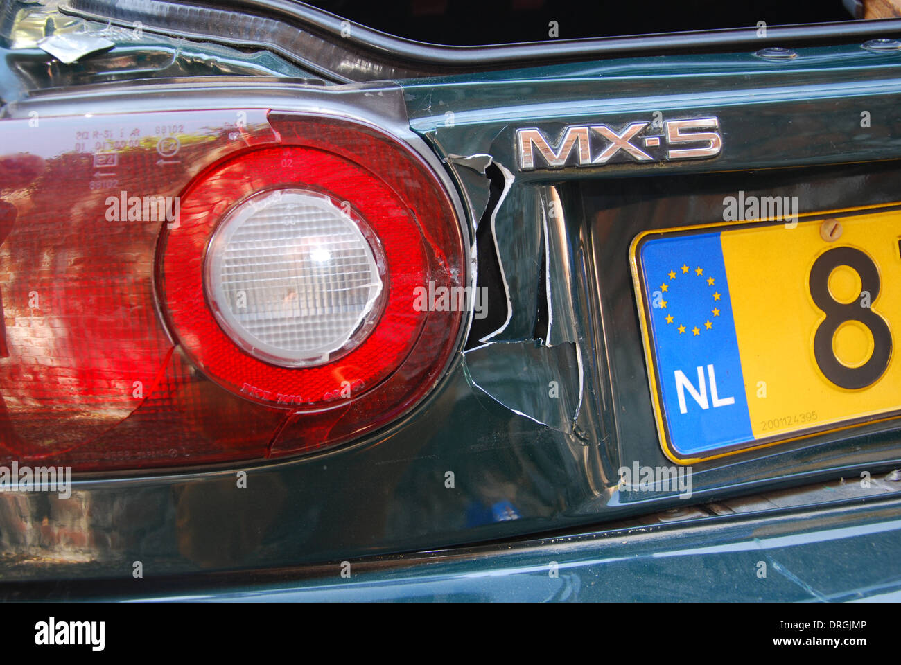 rear damage on Dutch Mazda MX5 Stock Photo
