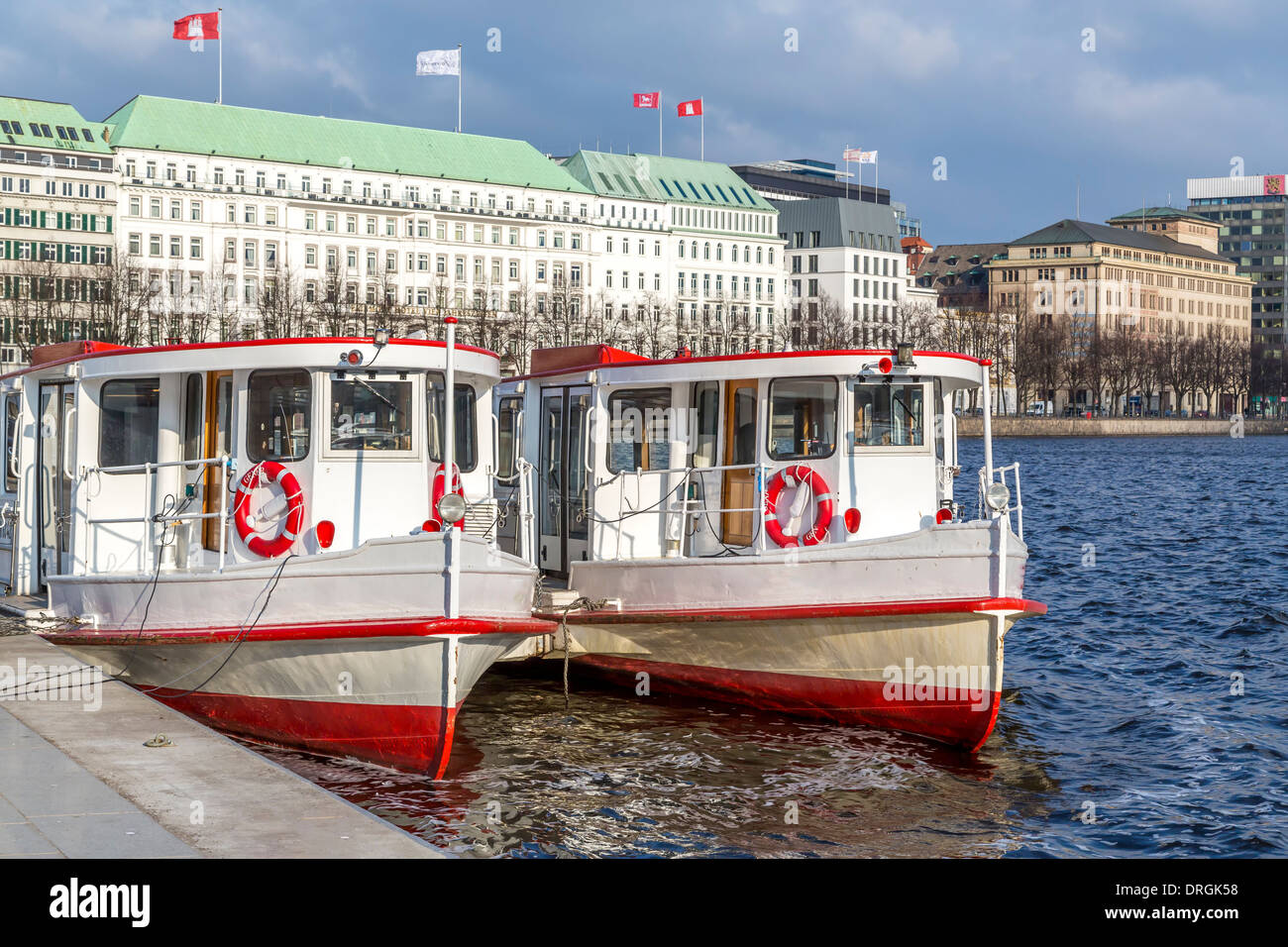 Old city of Hamburg and the Alster, ship, Germany Stock Photo