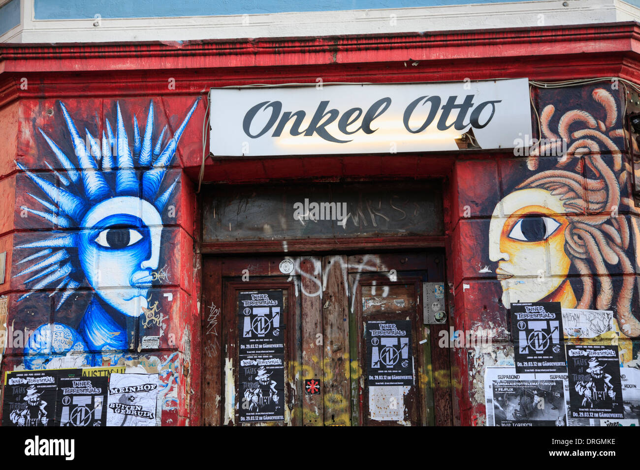 Graffiti, Bar ONKEL OTTO at Hafentreppe, St. Pauli quarter, Hamburg, Germany, Europe Stock Photo