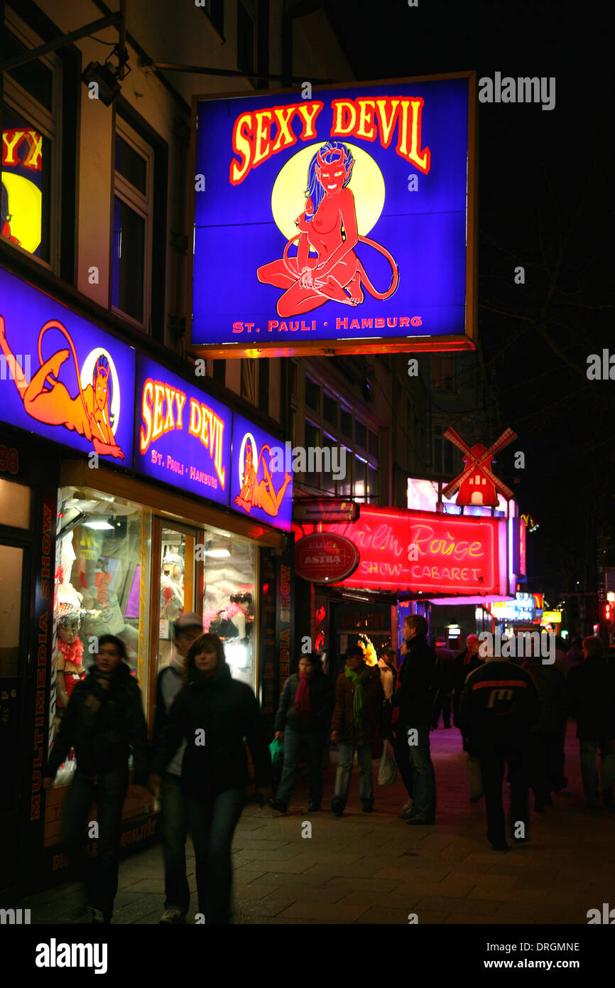 Neon signs at red light district Reeperbahn, St. Pauli, Hamburg, Germany, Europe Stock Photo Alamy