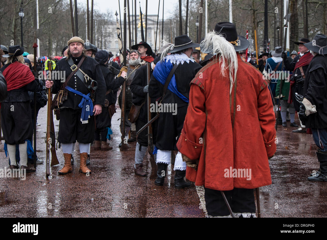 The Mall, London, 26th Jan, 2014. The English Civil War Society march to commemorate the execution of Charles1 in January 1649. Credit:  Colin Hutchings/Alamy Live News Stock Photo