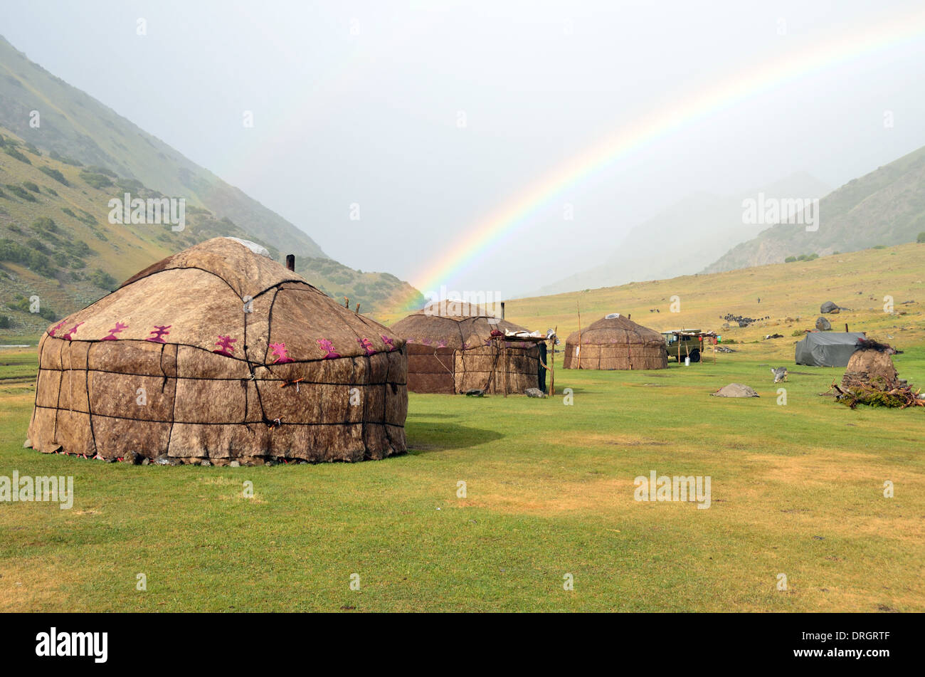 Kyrgyz yurts in the mountains of southern Kyrgyztan Stock Photo