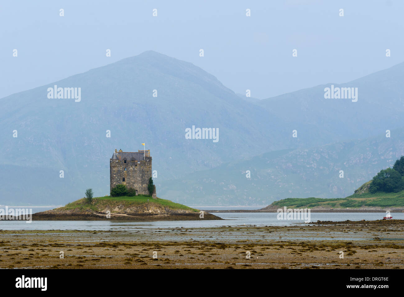 Stalker Castle in Scotland at low tide. Stock Photo