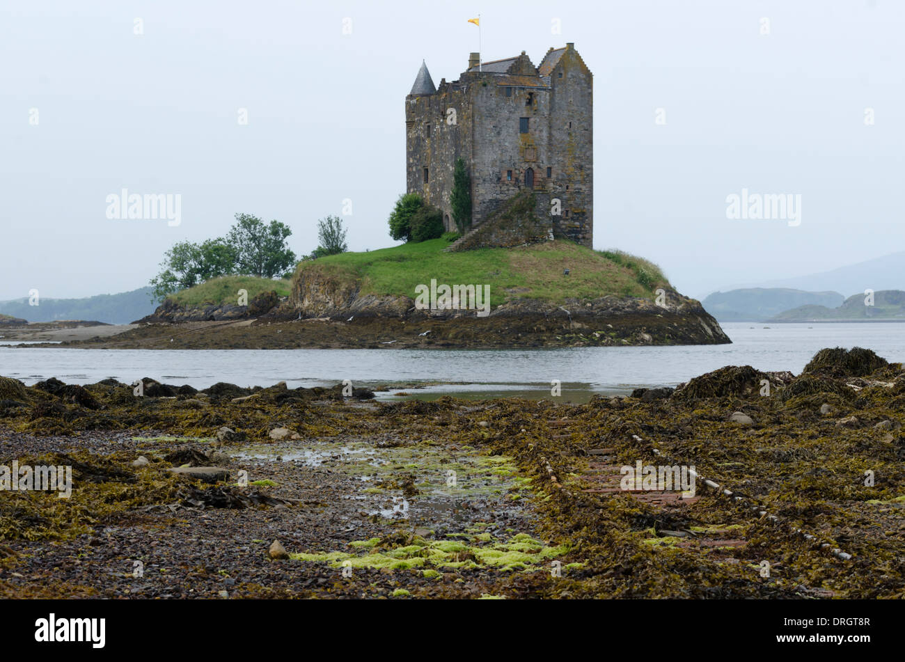 Stalker Castle in Scotland at low tide. Stock Photo