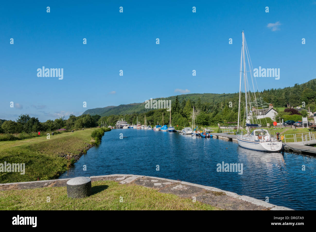 Yachts on the Caledonian Canal at Dochgarroch nr Inverness Highland Scotland Stock Photo