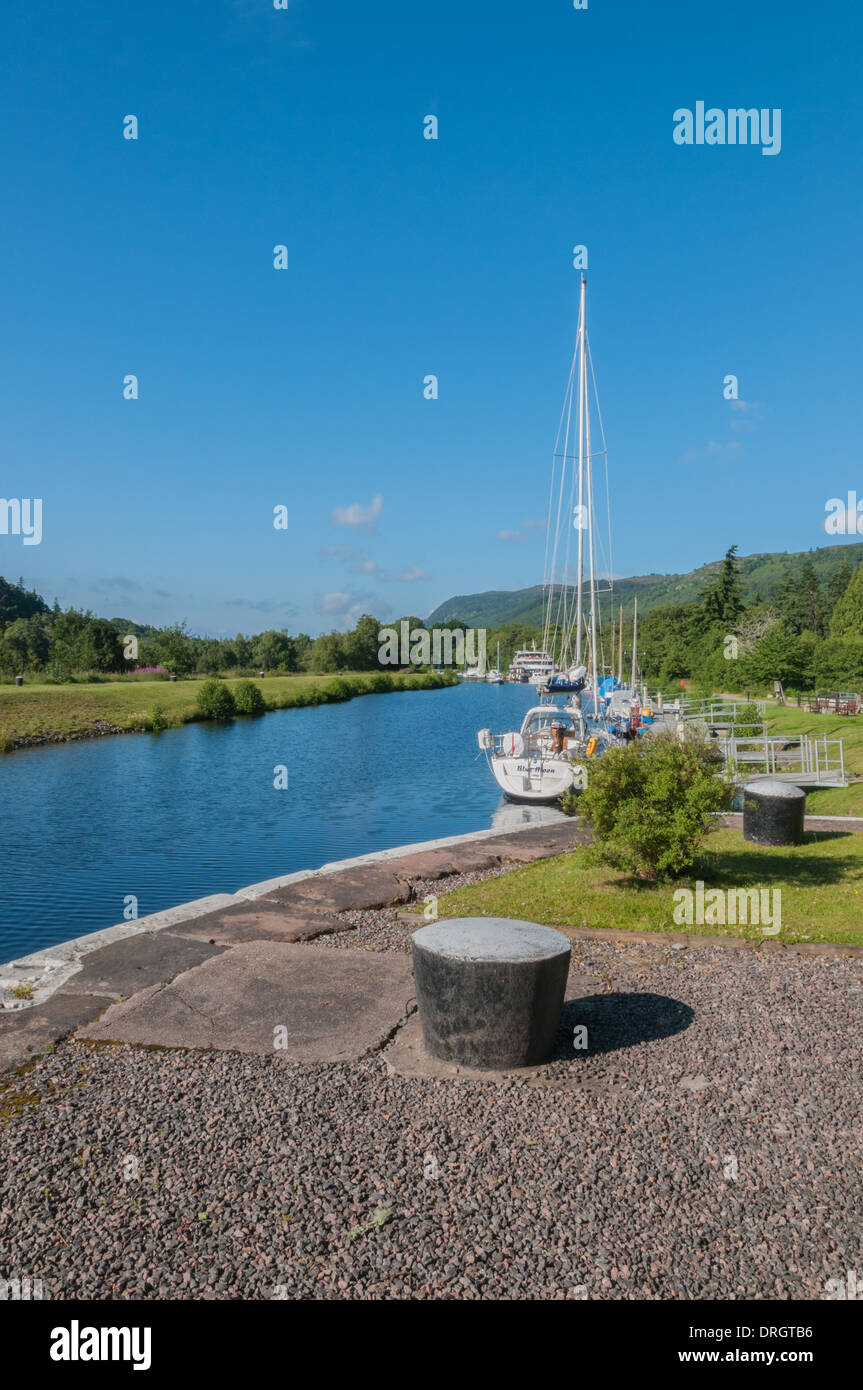 Yachts on the Caledonian Canal at Dochgarroch nr Inverness Highland Scotland Stock Photo
