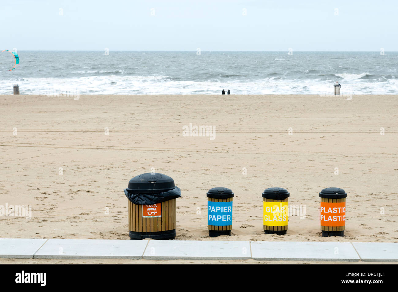 Dutch recycling rubbish and litter bins on the beach Noorderstrand The
