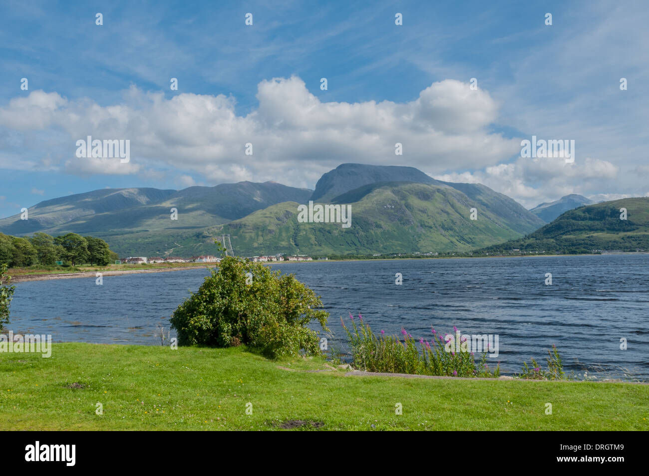 Ben Nevis above Fort William Highland Scotland from Corpach and Loch Eil Stock Photo