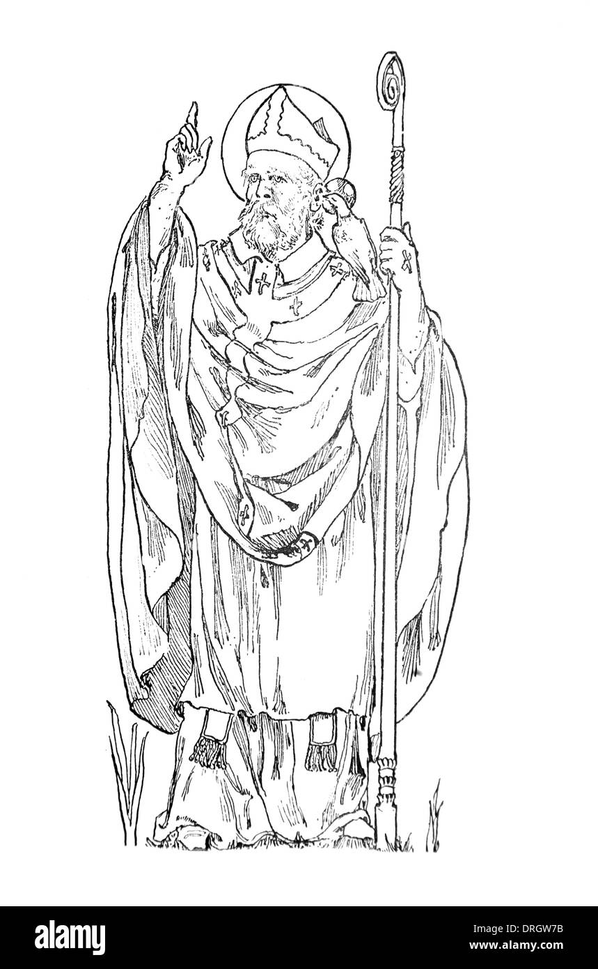 Saint David of Wales Black and White Illustration Stock Photo
