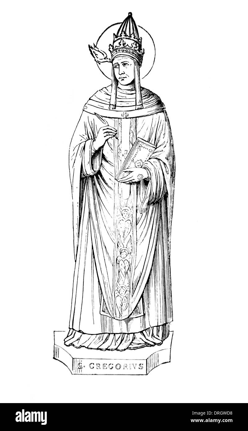 Saint Gregory the Great; Black and White Illustration Stock Photo