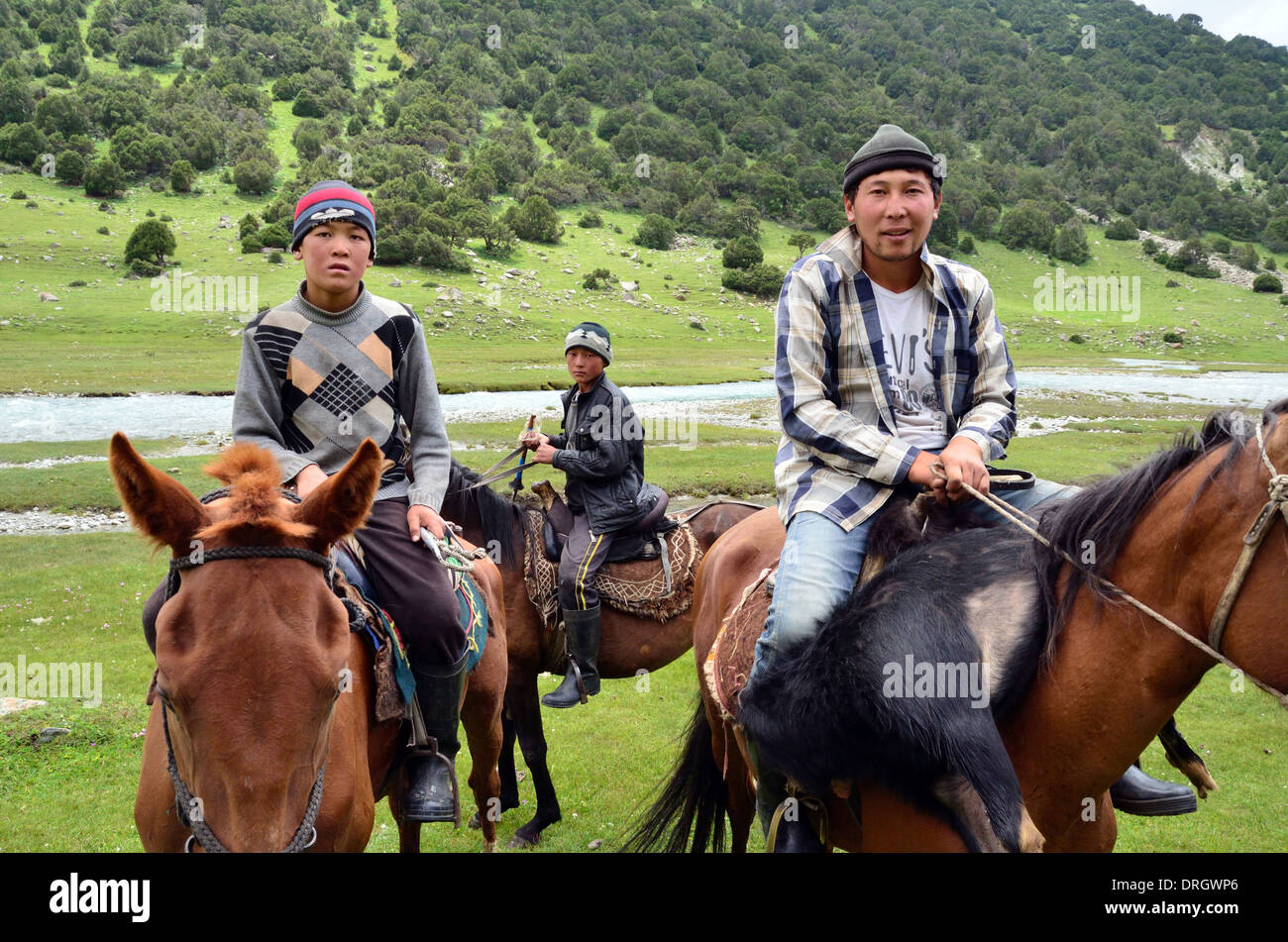 Kyrgyz horse riders in the mountains of southern Kyrgyztan Stock Photo ...