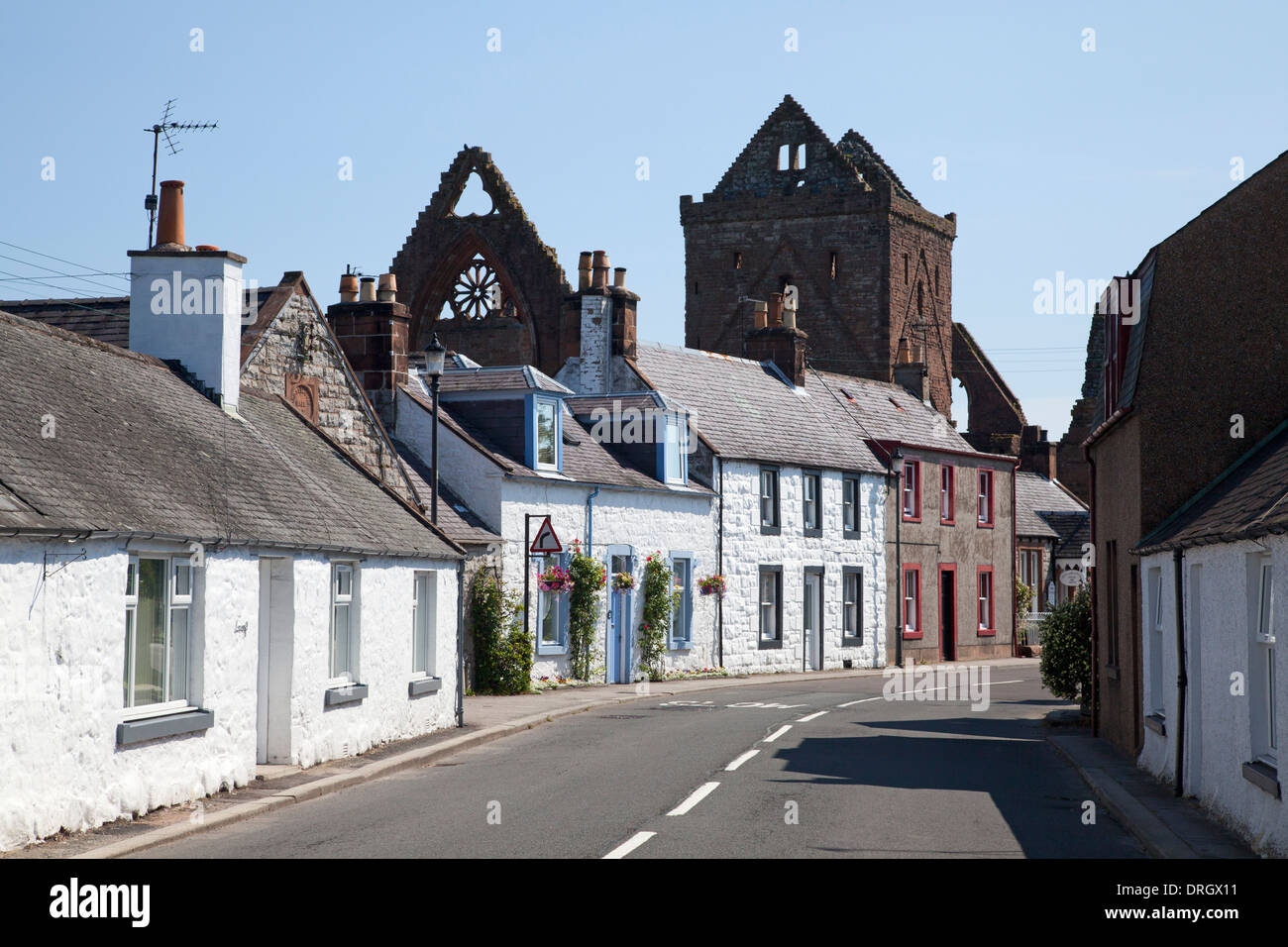 Houses along the main street, with Sweetheart Abbey in background, New