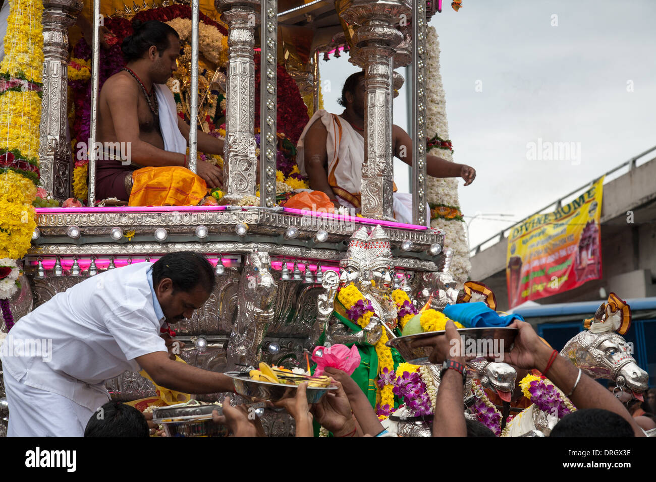 Devotees during the annual Hindu Festival of Thaipusam at the Batu Caves Kuala Lumpur. Stock Photo