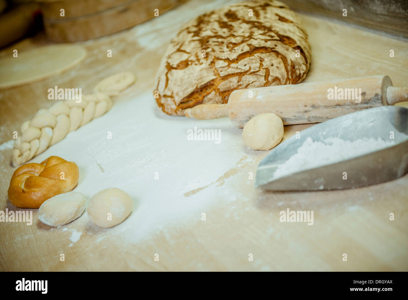 Brot backen, Zutaten - baking bread Stock Photo