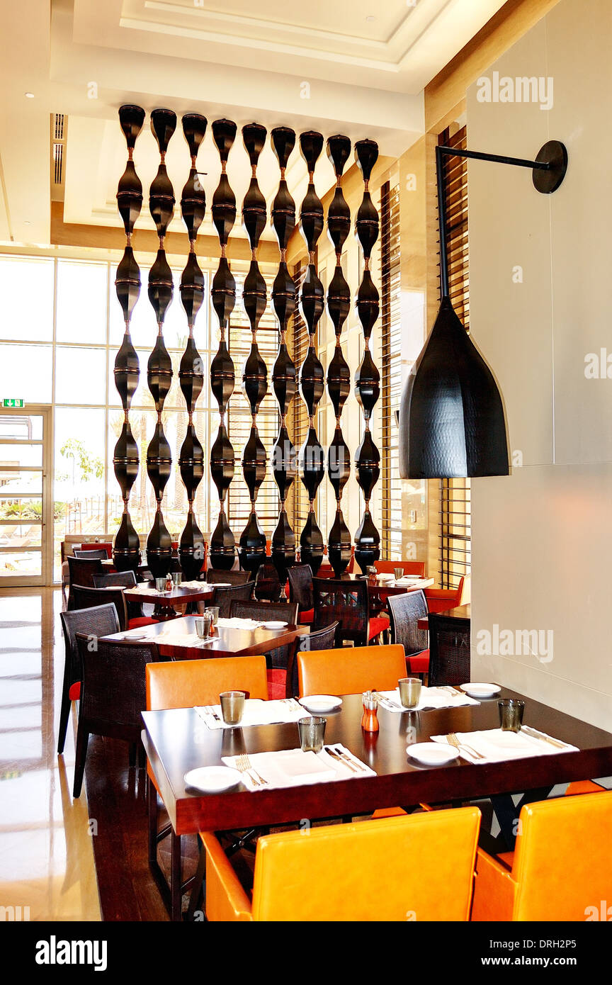 The restaurant interior of luxury hotel, Saadiyat island, Abu Dhabi, UAE Stock Photo