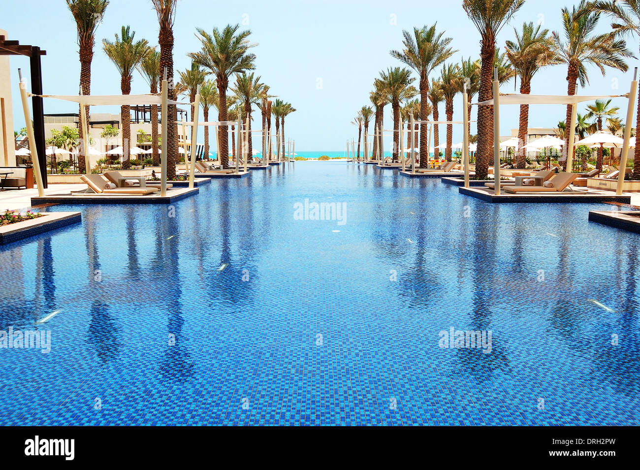 Swimming pool of the luxury hotel, Saadiyat island, Abu Dhabi, UAE Stock Photo