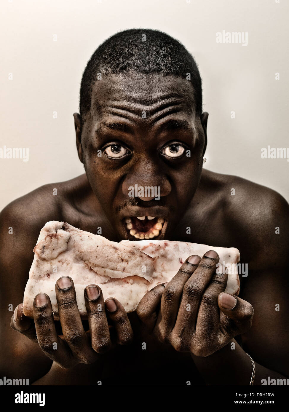 hungry black man portrait Stock Photo