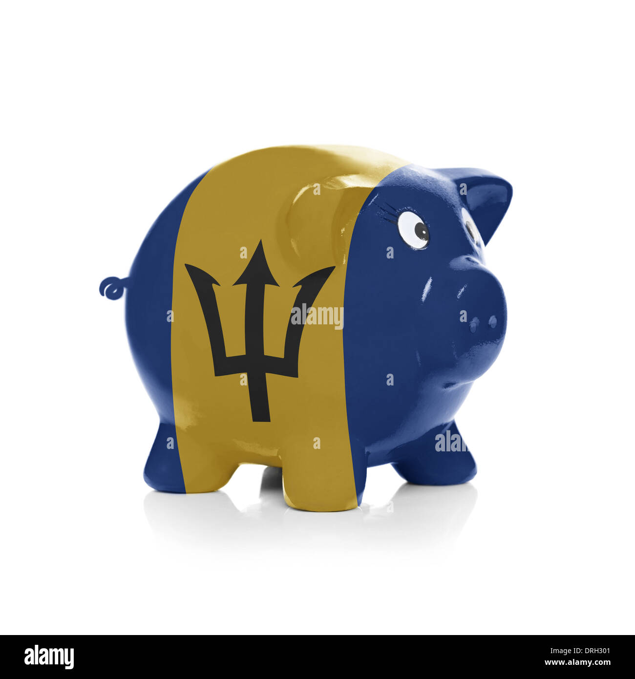Green piggy bank with dollars sticking out - isolated on white ...