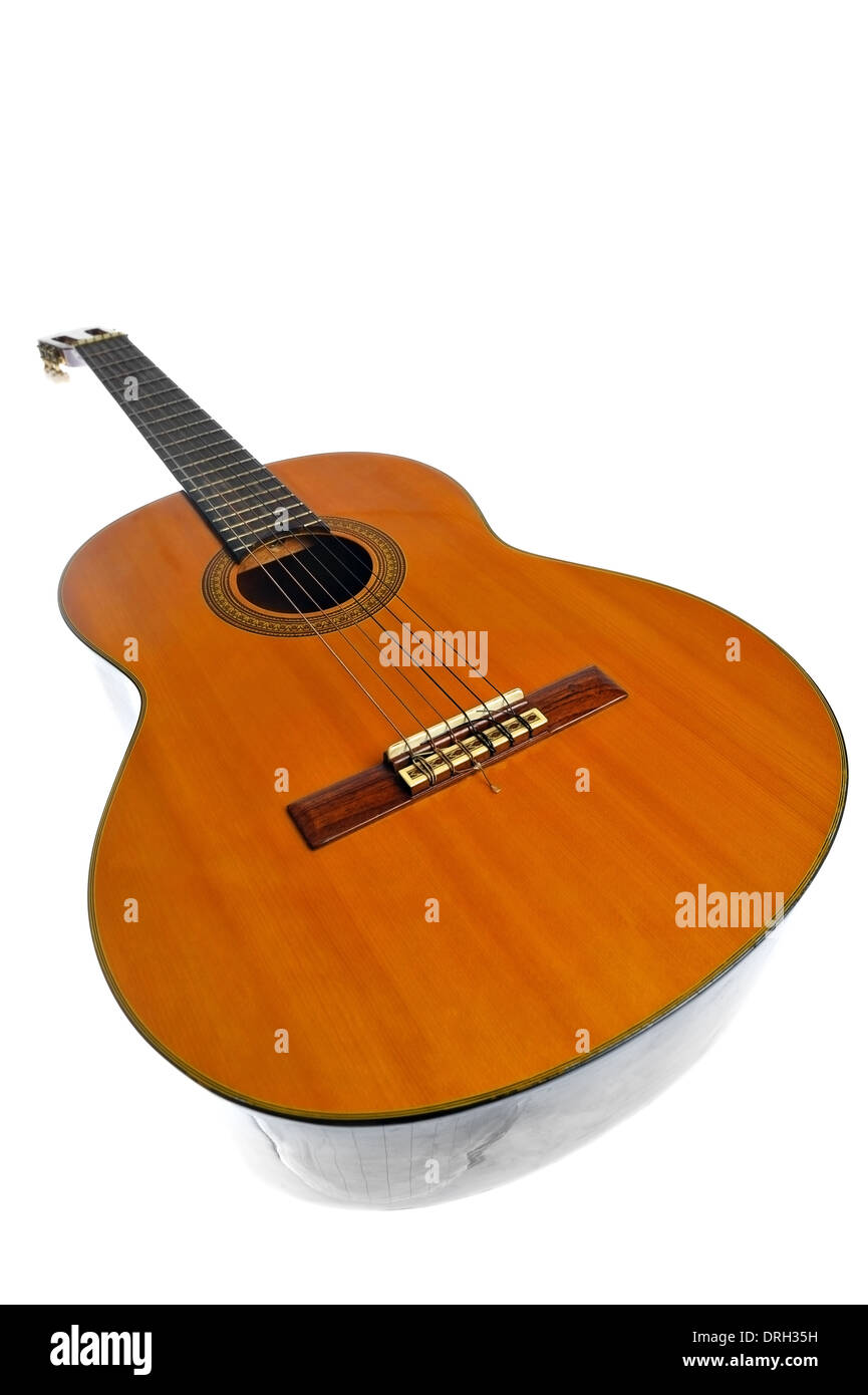 Acoustic guitar studio shot isolated on white background Stock Photo