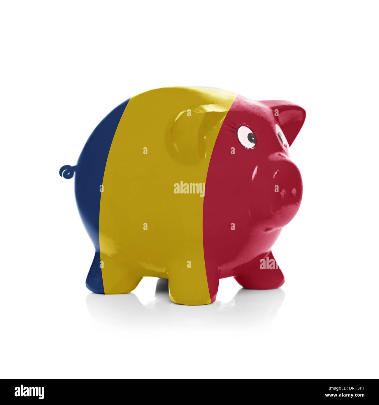 Green piggy bank with dollars sticking out - isolated on white ...