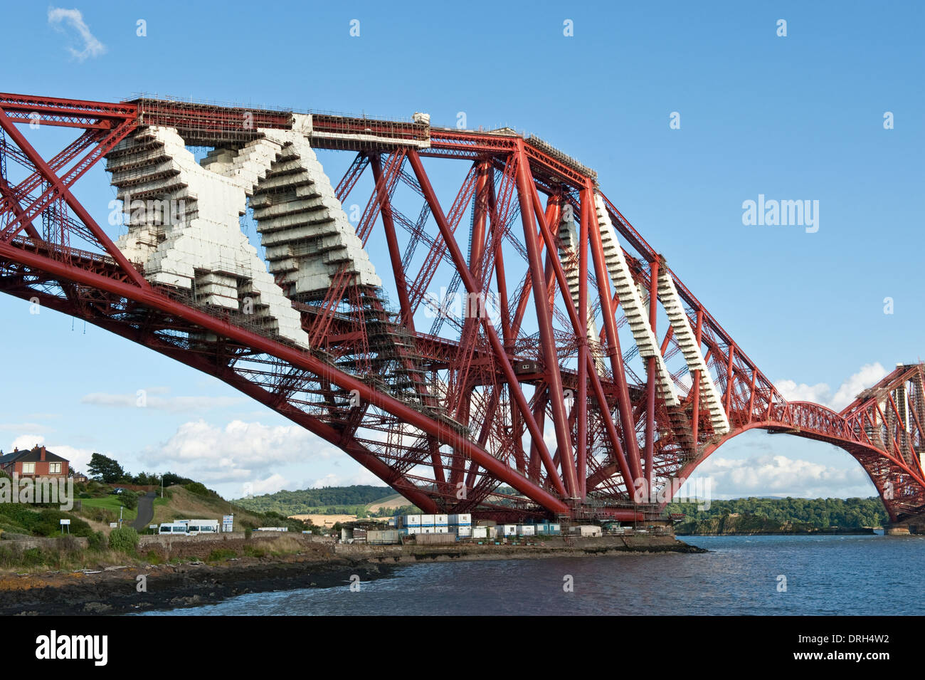 Repairs to Forth Rail Bridge. Firth of Forth estuary. North Queensferry, Scotland Stock Photo