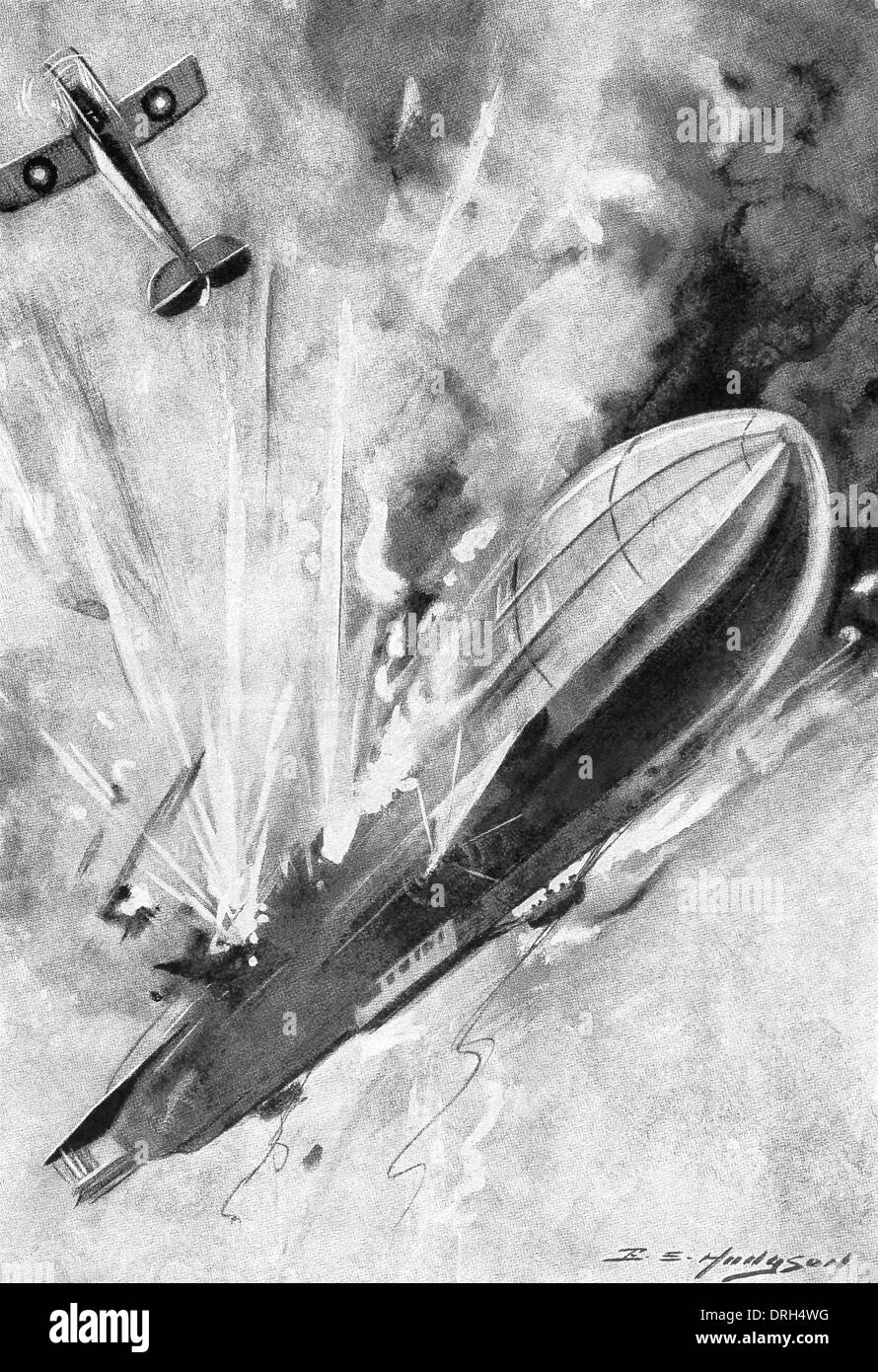 British flight lieutenant Warneford destroys LZ37, a Zeppelin (a type