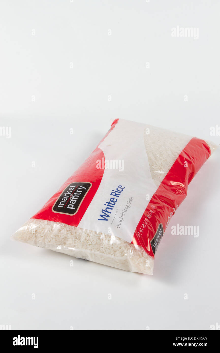 A Bag Of Market Pantry Long Grain Rice On A White Background Stock
