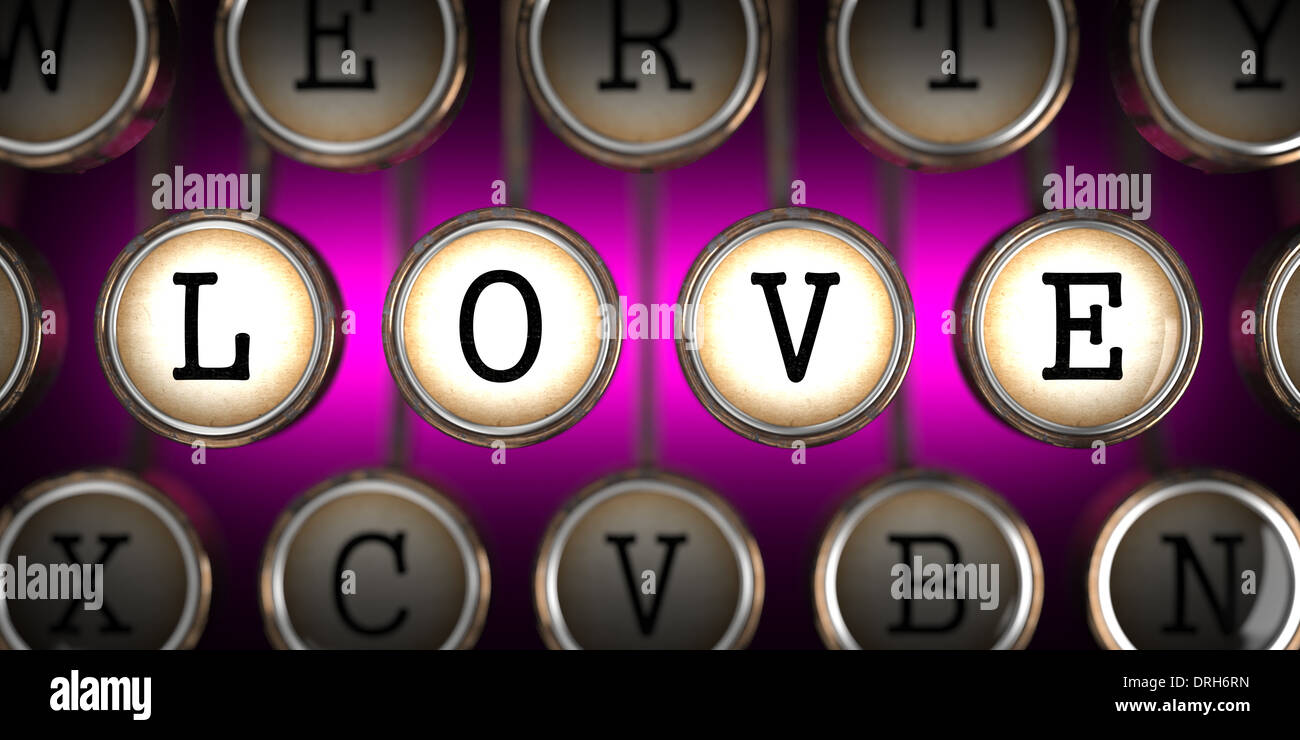 Old Typewriter's Keys with Love Slogan. Stock Photo