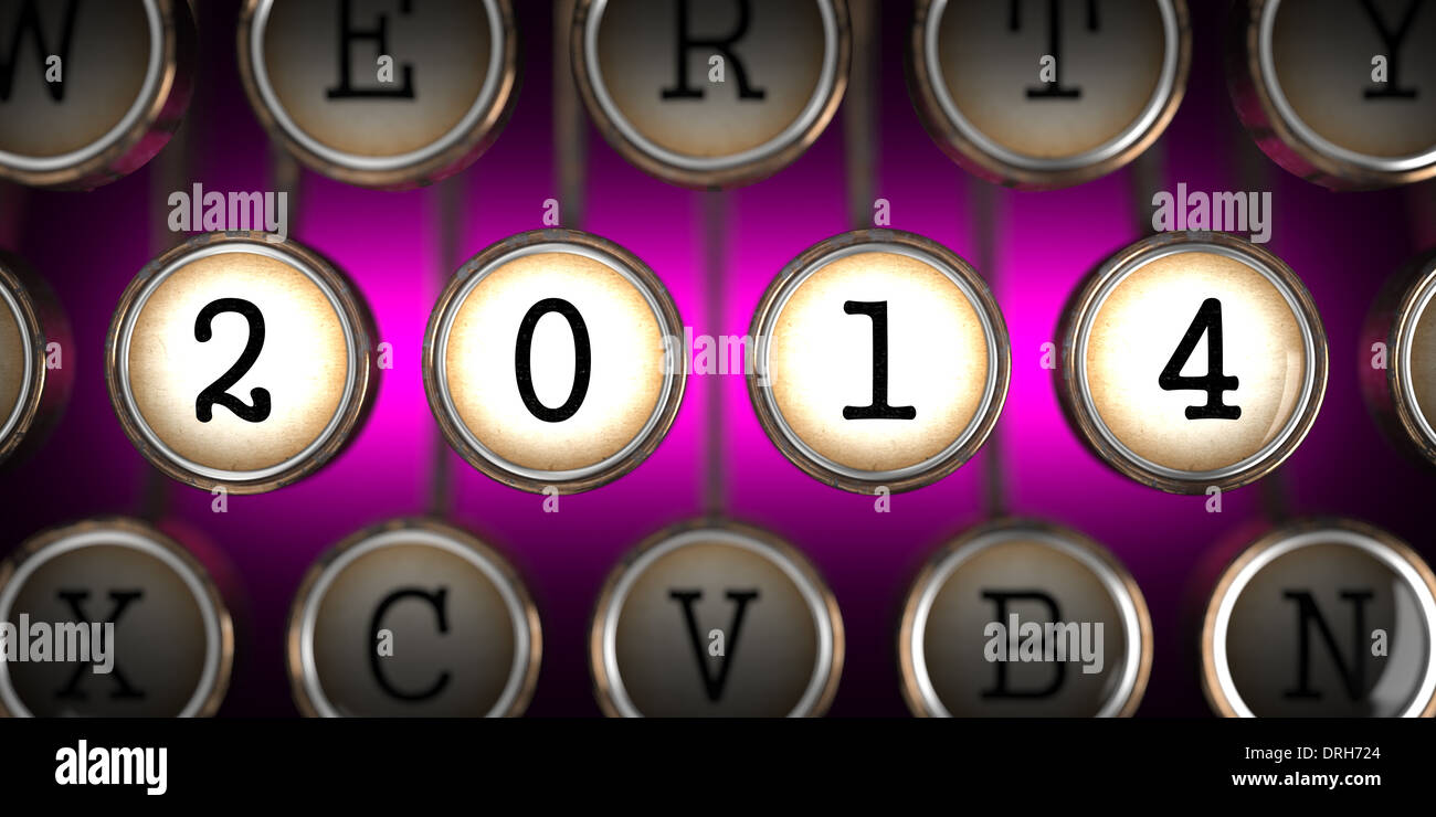 Old Typewriter's Keys with 2014 Year Slogan. Stock Photo