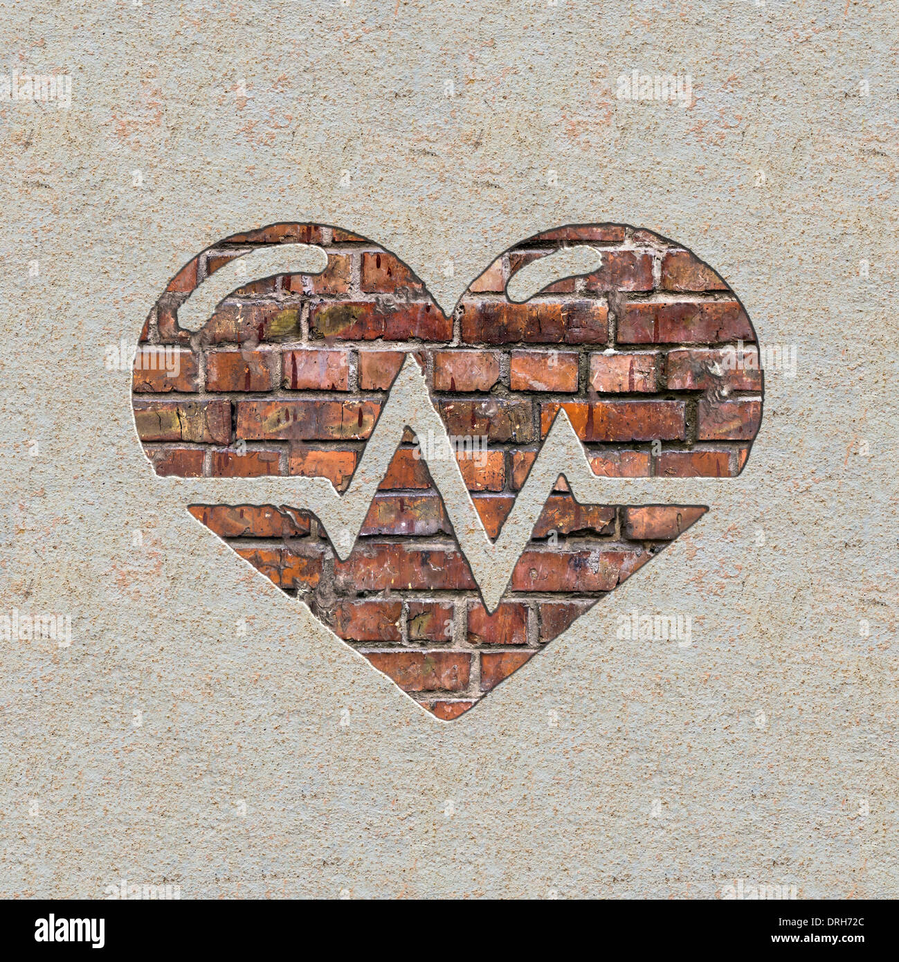 Heart with Cardiogram Line on the Wall. Stock Photo