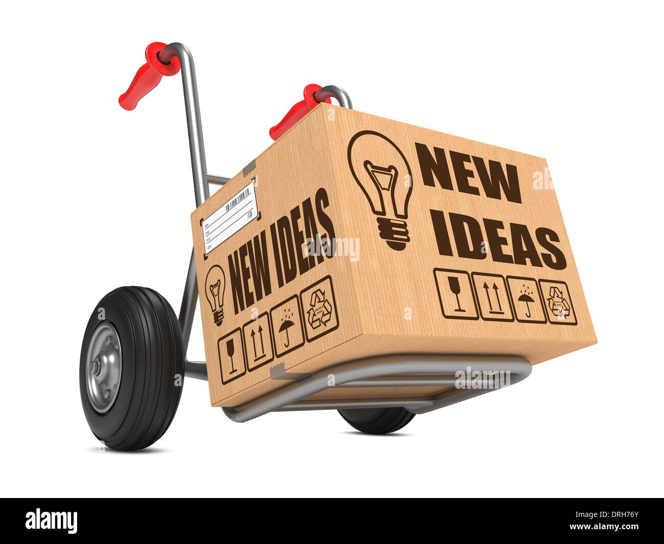 New Ideas - Cardboard Box on Hand Truck. Stock Photo