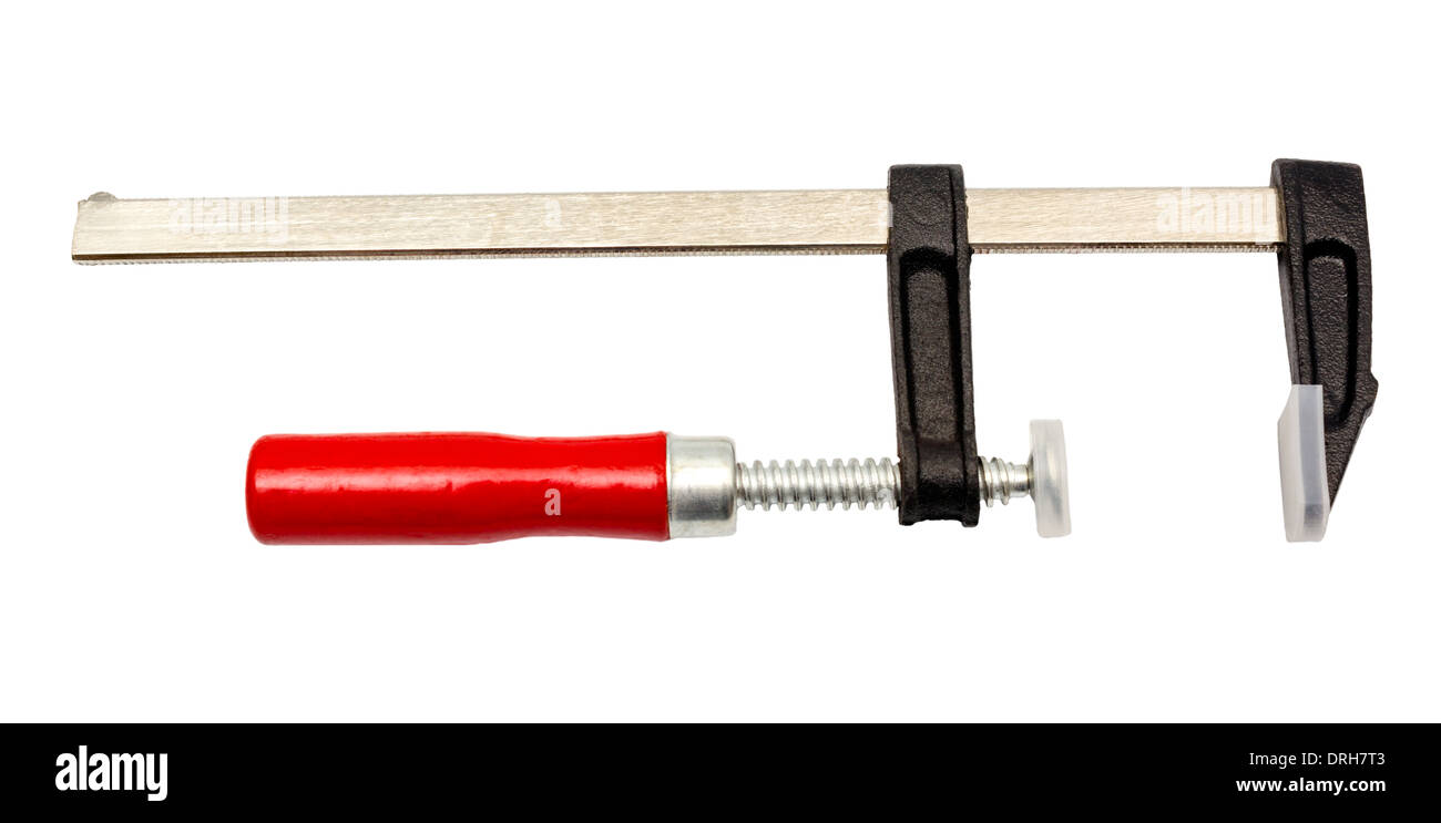 Tools collection Open carpentry screw clamp with red handle isolated