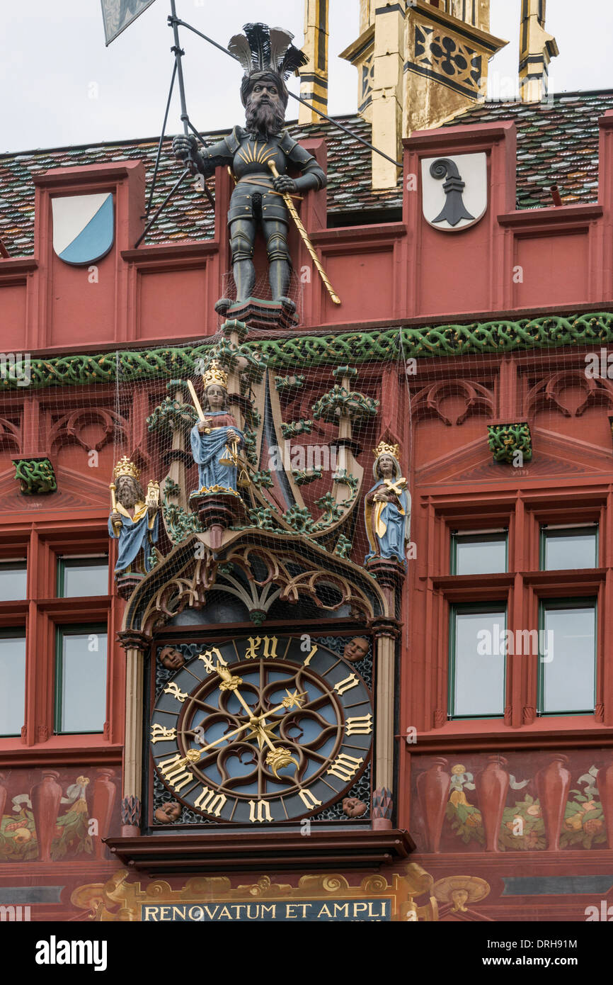 Basel Rathaus medieval clock, Old Basel, Switzerland Stock Photo